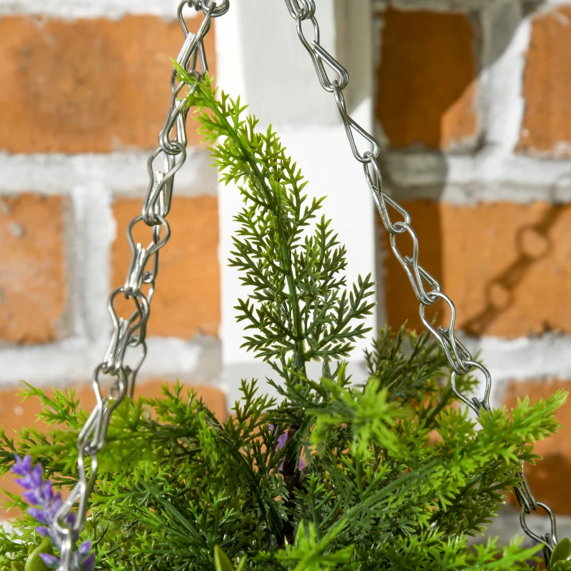 Outsunny Set 2 Piante Finte di Lavanda con Vaso e Gancio, in PE e Vimini, Ø25x34 cm, Verde e Viola