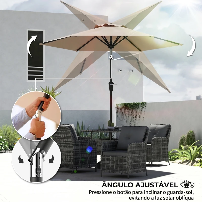 Outsunny Chapéu de Sol de Jardim Ø230x216 cm com Teto Ajustável Abertura Manual Impermeável para Terraço Pátio Piscina Praia Caqui