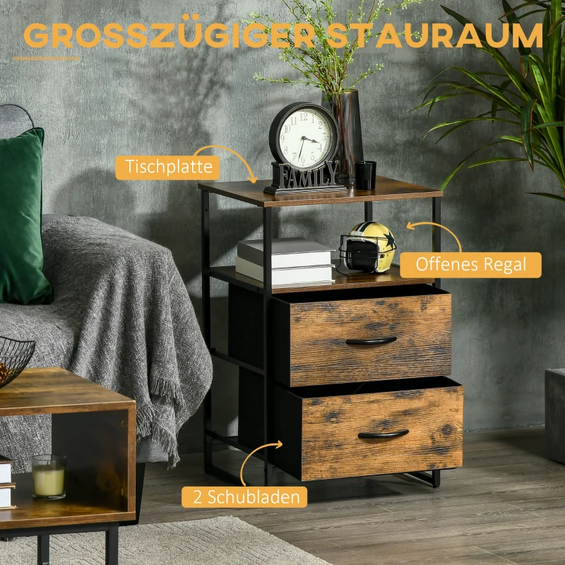 HOMCOM Woonkamerkast, Bijzetkast, Stoffen Lades, MDF, Staalframe, Rustiek Bruin
