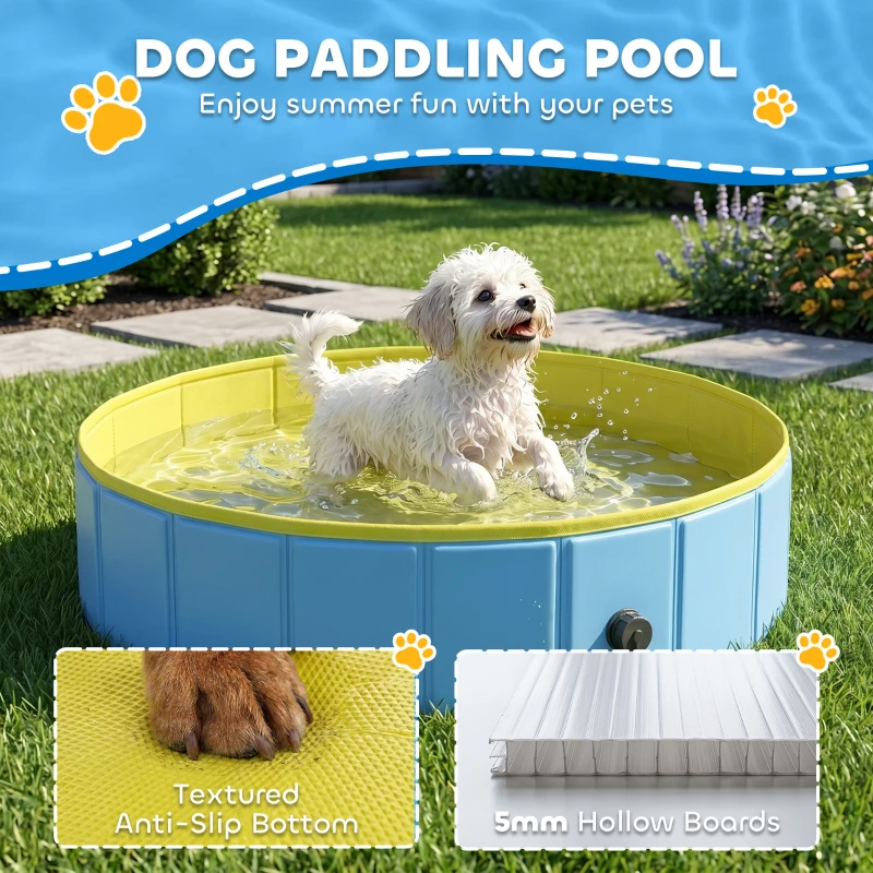 PawHut Foldable Dog Pool for Puppies and Ducks Dog Paddling Pool Bath Tub, Blue, 80 x 20 cm