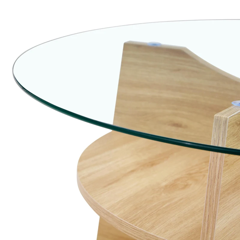 Table basse ronde en verre, design moderne, patins antidérapants, 80x80x36 cm, Couleur naturelle
