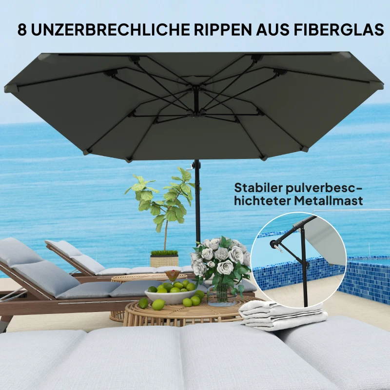 Outsunny Zweefparasol Alu Ø 260 cm met Waterdichte Kap, Kruisvoet en Draaisysteem, Donkergrijs