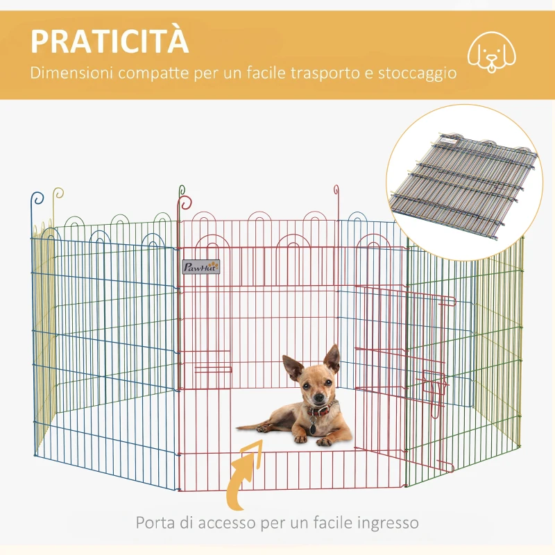 PawHut Cancellino per Cani a 8 Pannelli con Chiusura a Scatto, per Cani Taglia Media in Acciaio, Ø156x60 cm, Multicolore