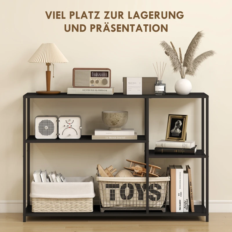 HOMCOM Consoletafel, 4 Niveaus, Stalen Frame, voor Hal, Woonkamer, Zwart(m-4)