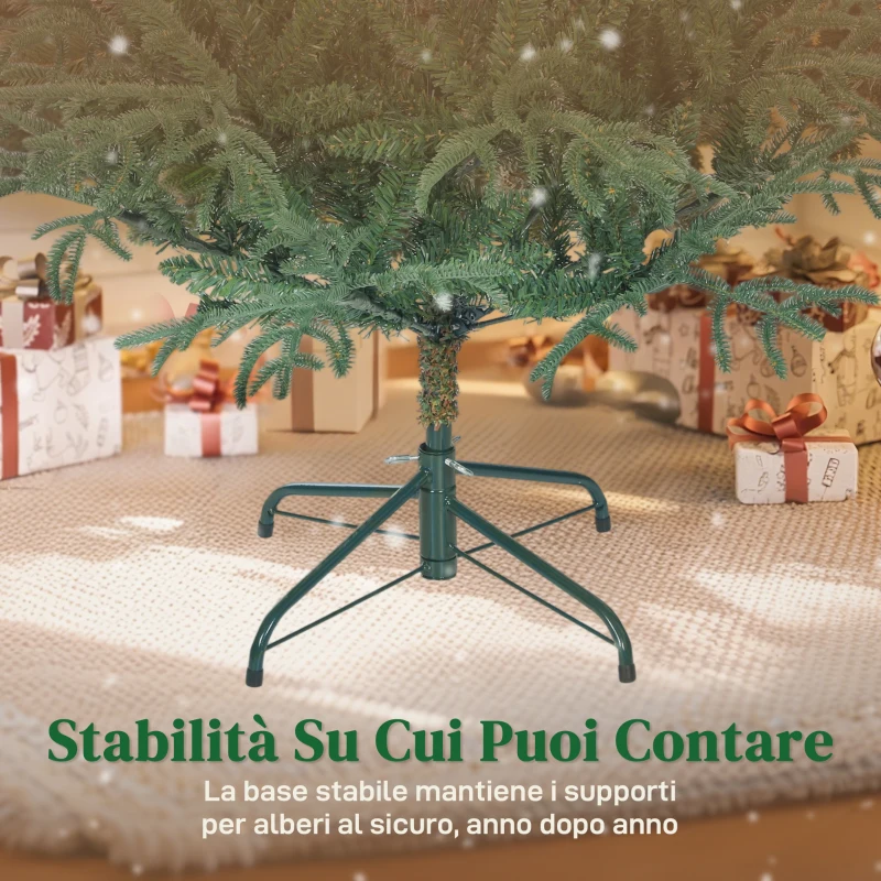 HOMCOM Albero di Natale Artificiale da 150 cm e Ignifugo con 1375 Rami Realistici, Base in Metallo Pieghevole