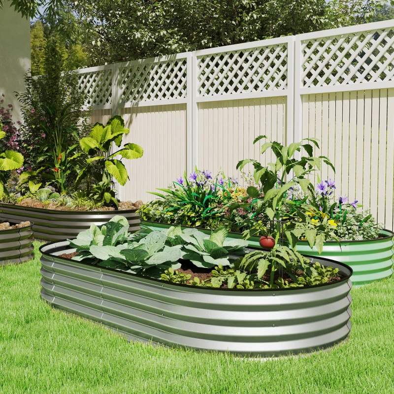 Outsunny Jardinière surélevée galvanisée en acier lit de jardin bordure caoutchouc 181 x 93 x 30 cm argent
