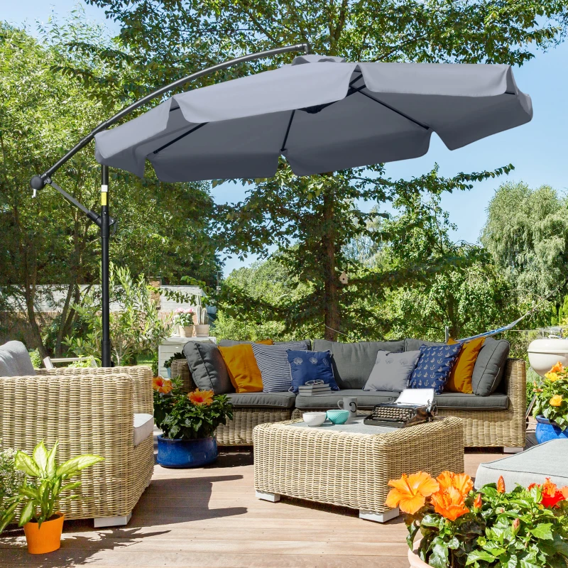 Outsunny Ombrellone da Giardino 2.7x2.7 m a Braccio in Metallo con Tettuccio in Poliestere Regolabile e Apertura a Manovella, Grigio