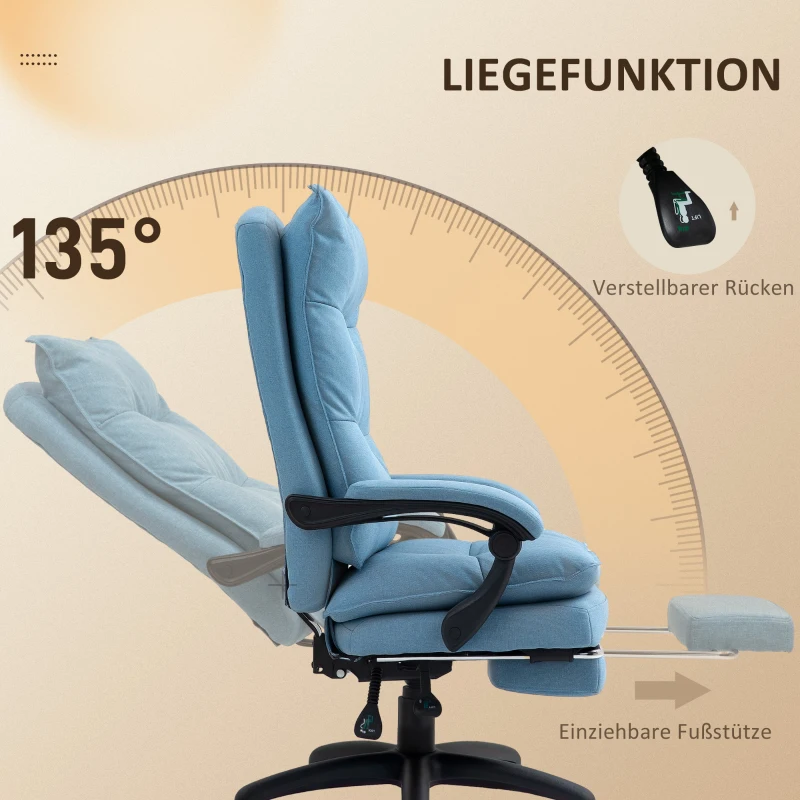 Vinsetto Massage Bureaustoel, Ergonomische Bureaustoel met Massagefunctie, Hoogteverstelbaar, Draaibaar, Nylon, Blauw