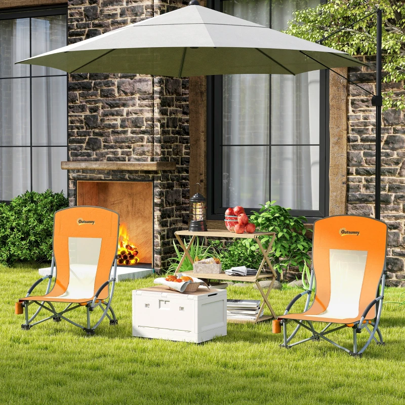 Outsunny Lot de 2 chaises de plage pliable chaises camping pliante légère sac de transport porte-gobelet 70 x 58 x 79 cm orange