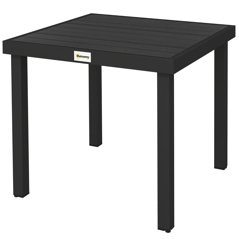 Outsunny 78 cm Garden Dining Table for 4 People, Square Outdoor Coffee End Side Table with Aluminium Legs, Black