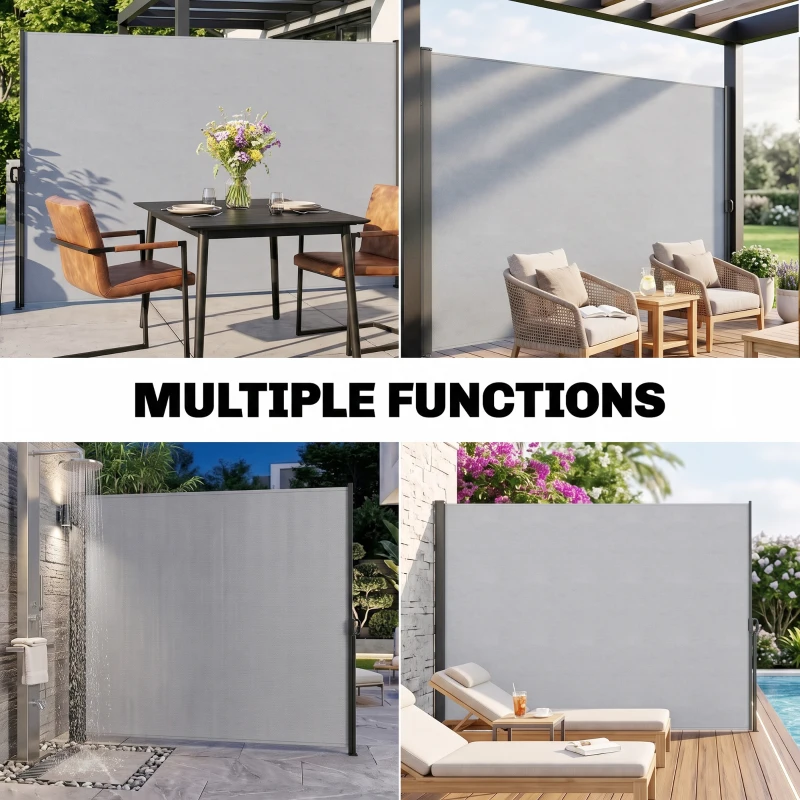 Outsunny Store latéral Brise-Vue paravent rétractable dim. 3L x 2H m alu. Polyester Anti-UV Haute densité 180 g/m² gris clair