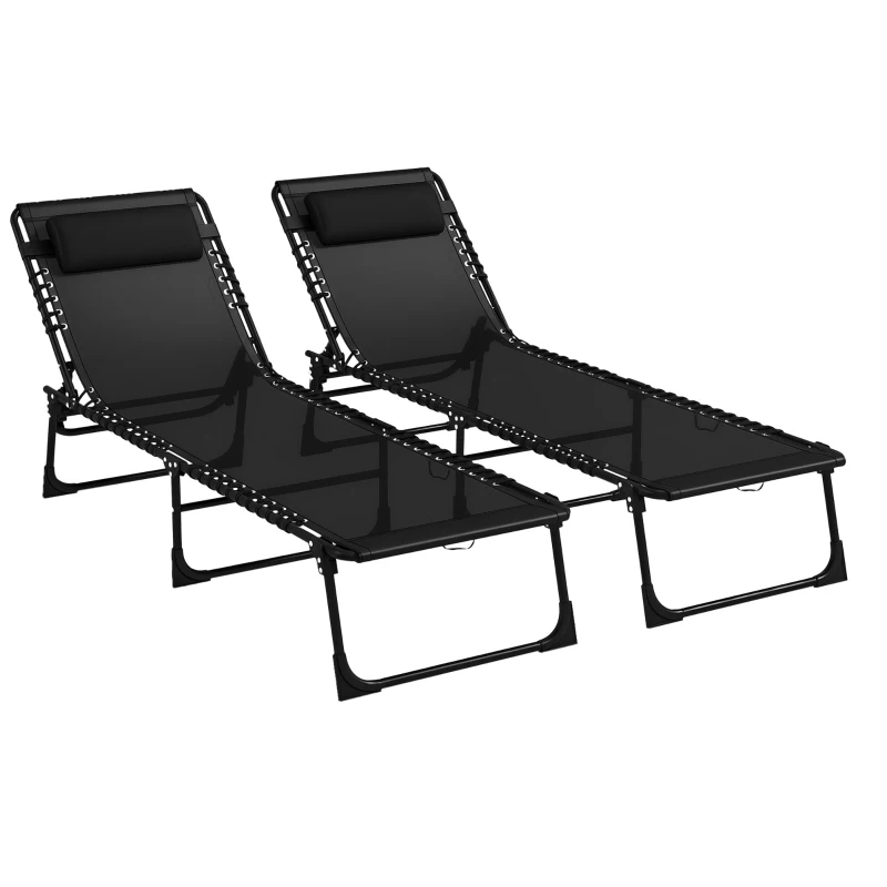 Outsunny Set 2 Șezlonguri din Oțel cu Spătar Reglabil, 189x58x30 cm, Negru
