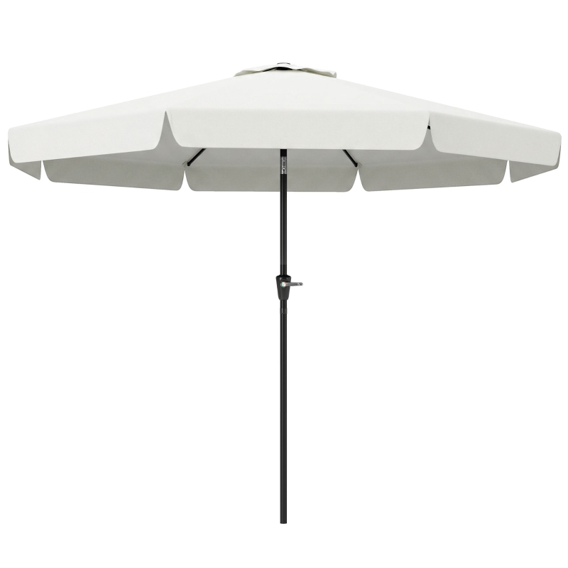 Outsunny 2.7m Patio Parasol Garden Umbrellas with Aluminium Pole, UPF 50+ Outdoor Sun Shade Table Umbrella with Tilt, Crank, 8 Ribs, Ruffles, White