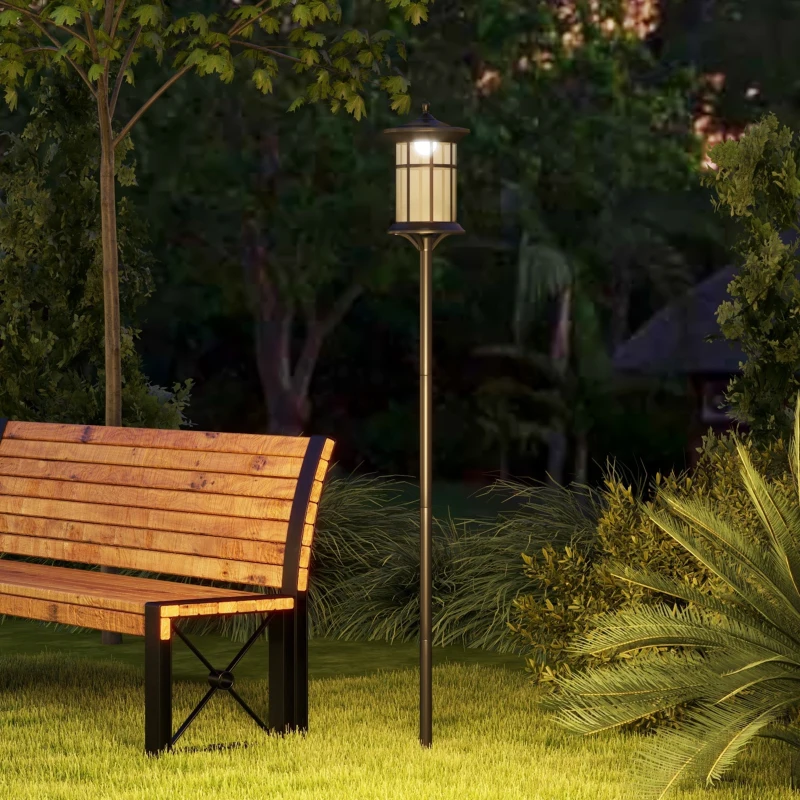 Outsunny Lampione Solare da Giardino Alto 184cm con Luce LED Bianco Freddo e IP44, Nero