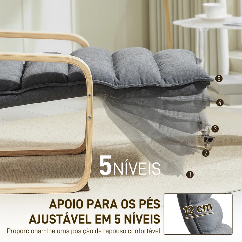 HOMCOM Poltrona de Salão com Apoio para os Pés Ajustável Estofada em Veludo com Estrutura de Madeira 67x93x105 cm Cinzento Escuro