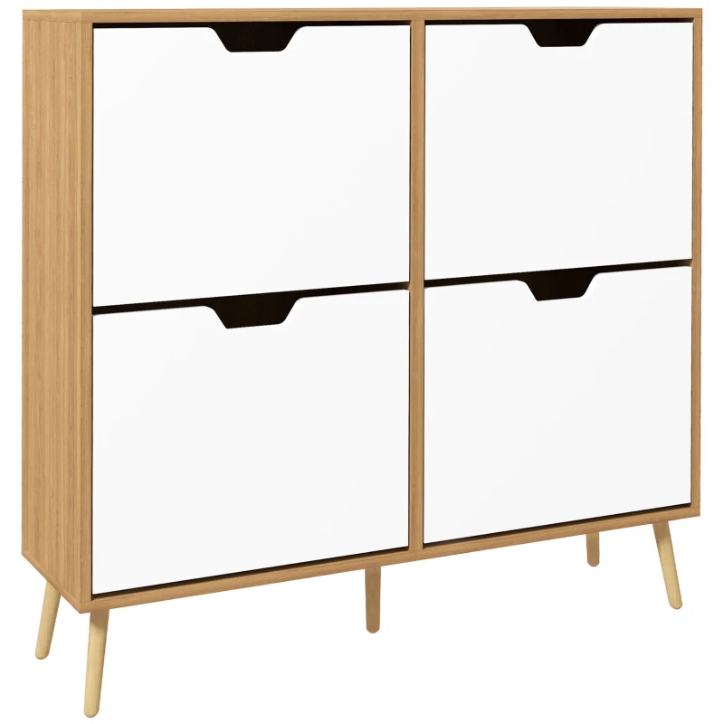 HOMCOM Sapateira para 16 Pares de Sapatos com 4 Gavetas e Prateleiras Ajustáveis 95x26x95 cm Madeira