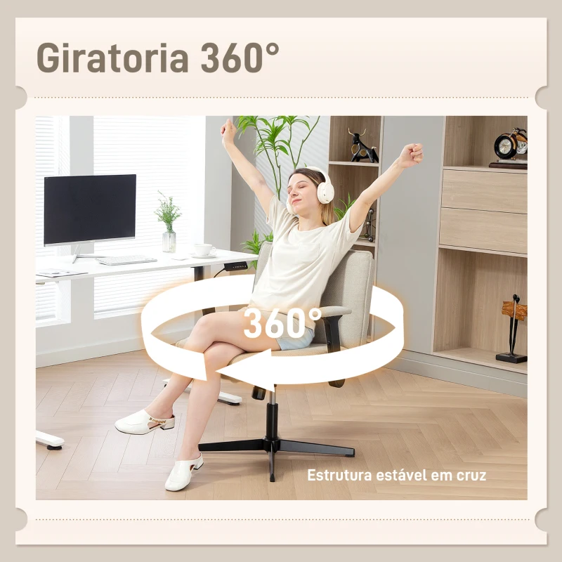 HOMCOM Cadeira de Escritório com Apoios de Braço Rebatíveis Assento  Altura Ajustável  Função Basculante 76x70x85-97 cm Creme