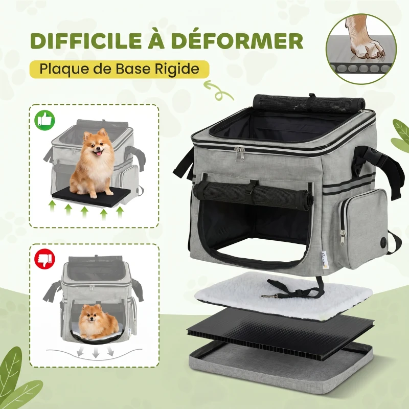 PawHut Panier de Vélo Avant Portable pour Chiens Chats, Laisse de Sécurité, Couvercle Détachable, 33x26x35cm, Gris Clair