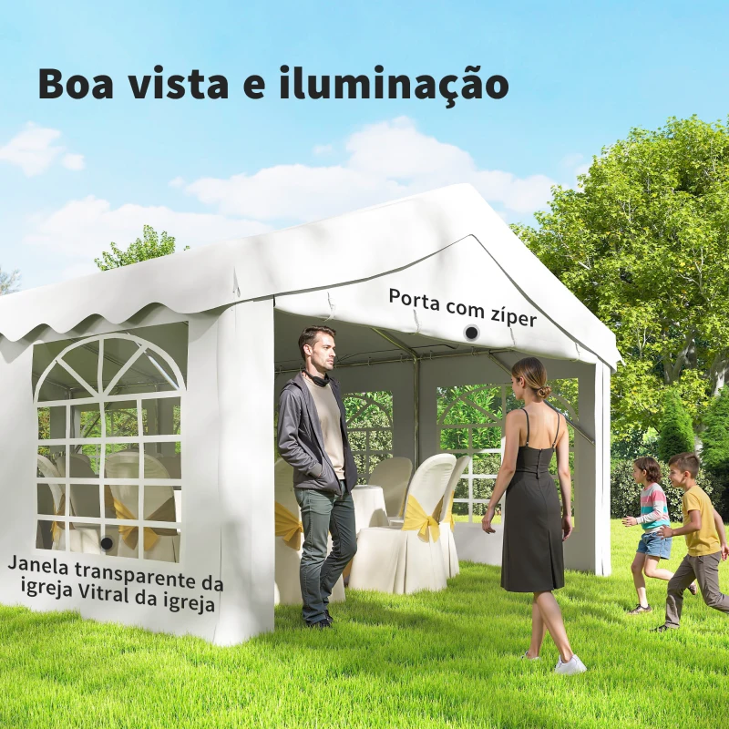 Outsunny Tenda para Festas 4x8 m Tenda de Jardim com Paredes Removíveis, Porta e Janelas UPF50+ Branco
