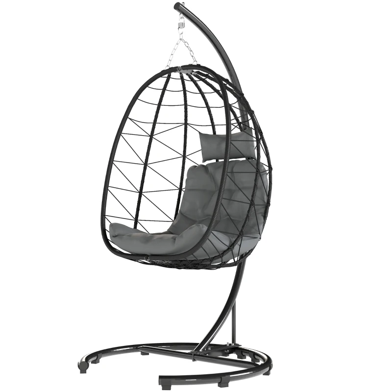 Outsunny Hangstoel voor buiten, Ei stoel, weerbestendig, inclusief kussen, 102 cm x 102 cm x 195 cm, Donkergrijs
