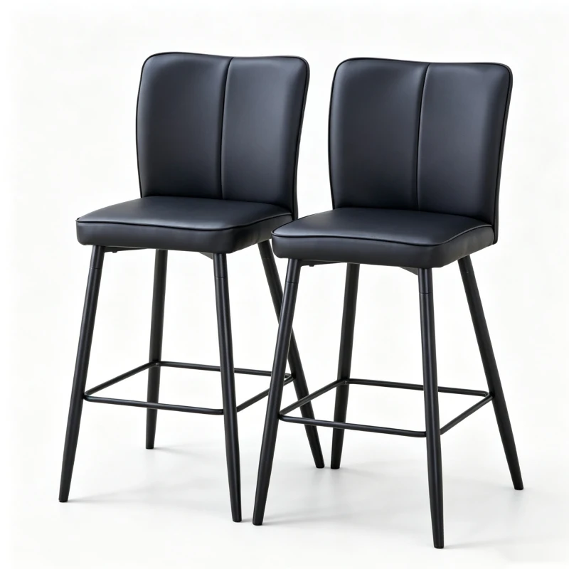 Ensemble 2 tabourets de bar 101 cm, dossier ergonomique, pieds réglables antidérapants, 44x44x101 cm, Noir