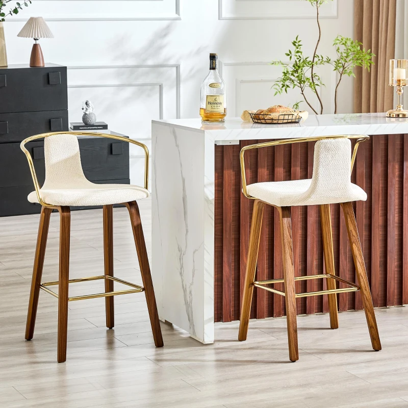 Lot de 2 tabourets de bar avec accoudoirs, design scandinave élégant, assise rembourrée, 54,7x44x88 cm, Blanc