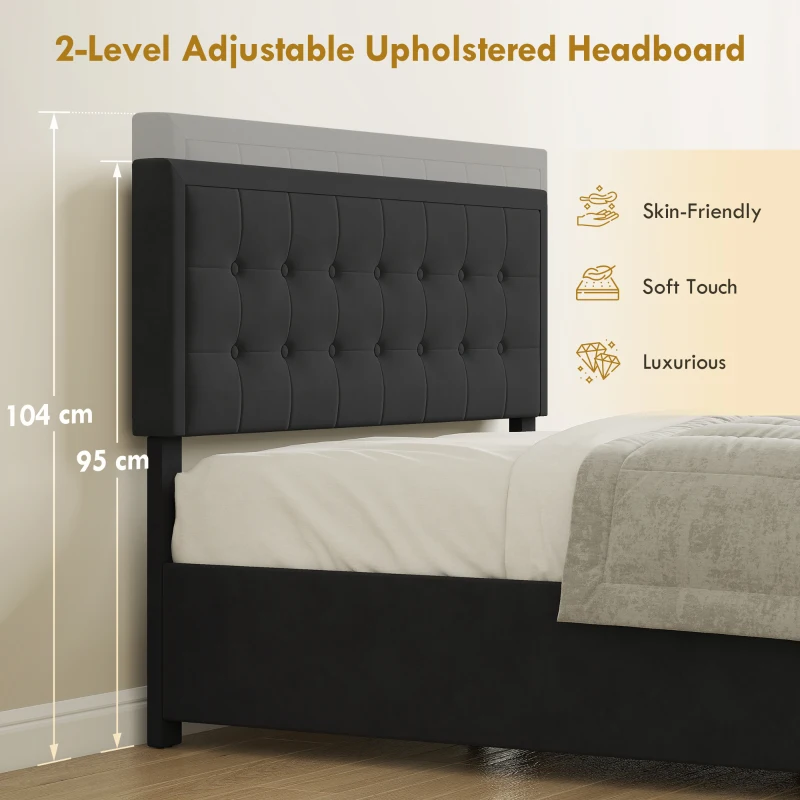 HOMCOM 4ft6 Double Ottoman Bed Frame, with Front Drawer - Black
