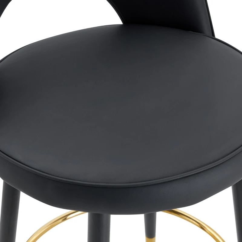 Tabouret de bar pivotant 360°, dossier ajouré design, lot de 2, 44x44x91.5 cm, Noir