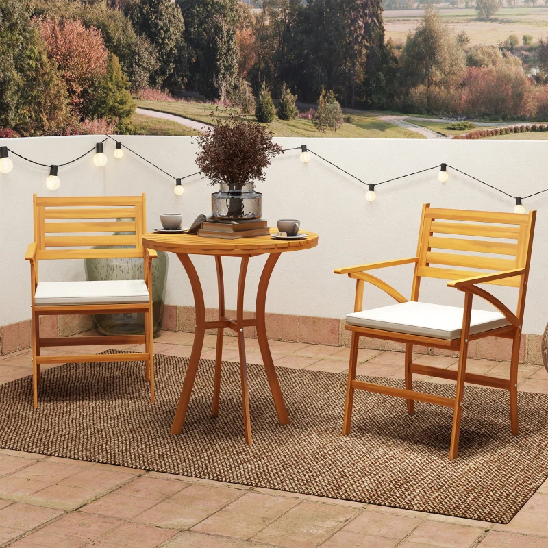 Outsunny Ensemble salon de jardin 3 pièces 2 fauteuils avec coussins déhoussables table basse en bois de pin marron
