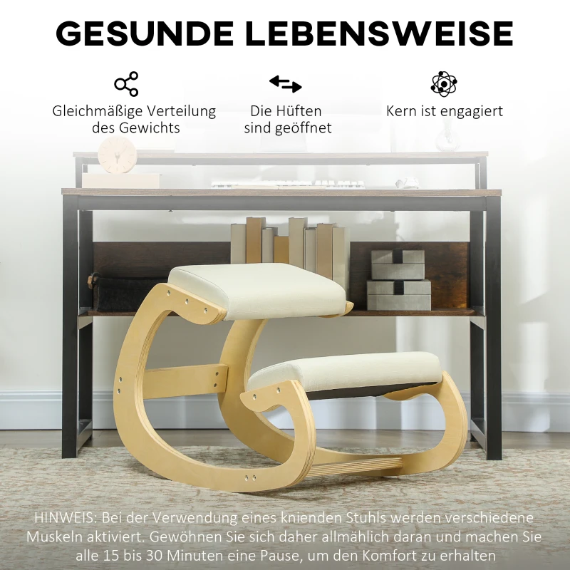 HOMCOM Ergonomische, schommelende kniekruk voor thuiswerken, ter verbetering van de lichaamshouding, crème(m-6)
