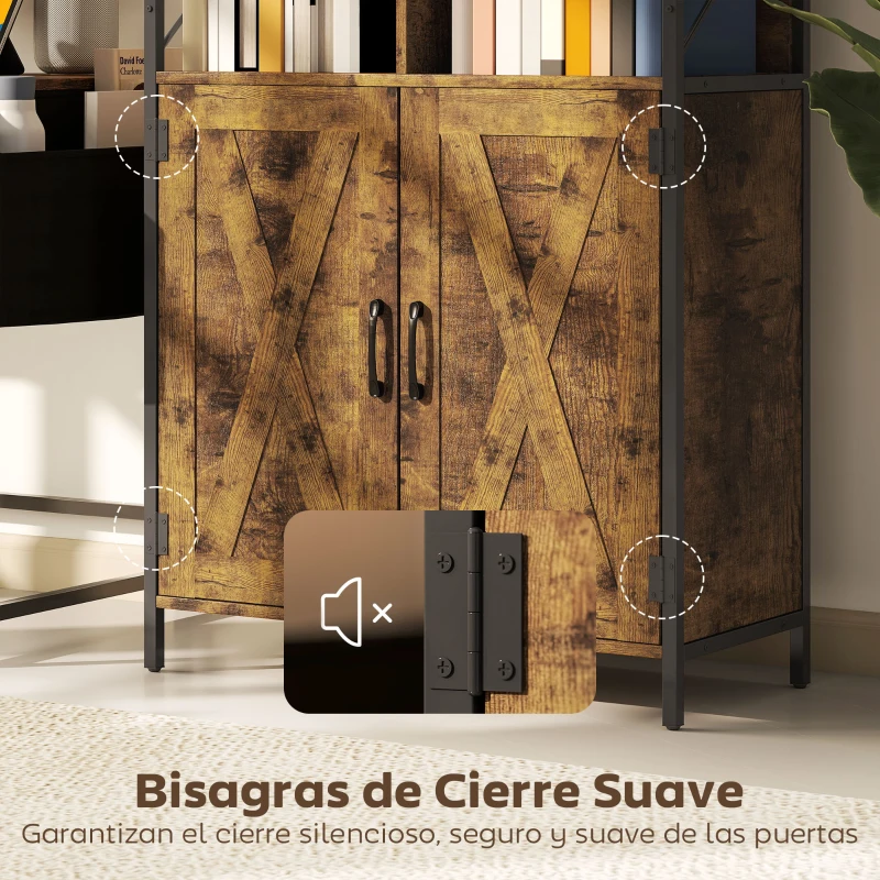 HOMCOM Estantería de Libros con 6 Compartimentos Abiertos y Estante Ajustable para Salón Oficina 75x34x172 cm Marrón Rústico