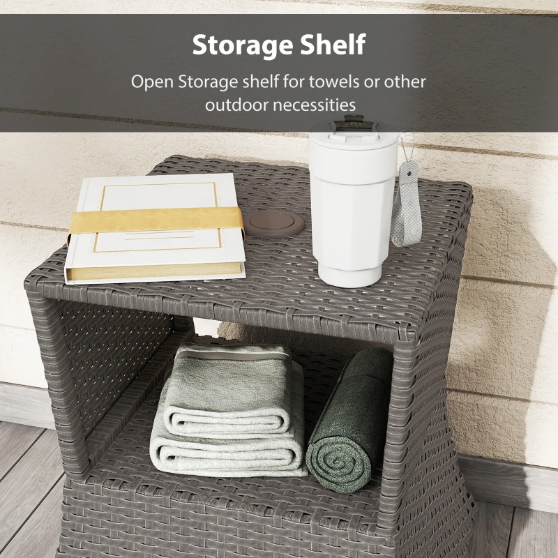 Outsunny Rattan Outdoor Coffee Table, Wicker Garden Patio Bistro Side Table with Umbrella Hole and Storage Space, Dark Grey
