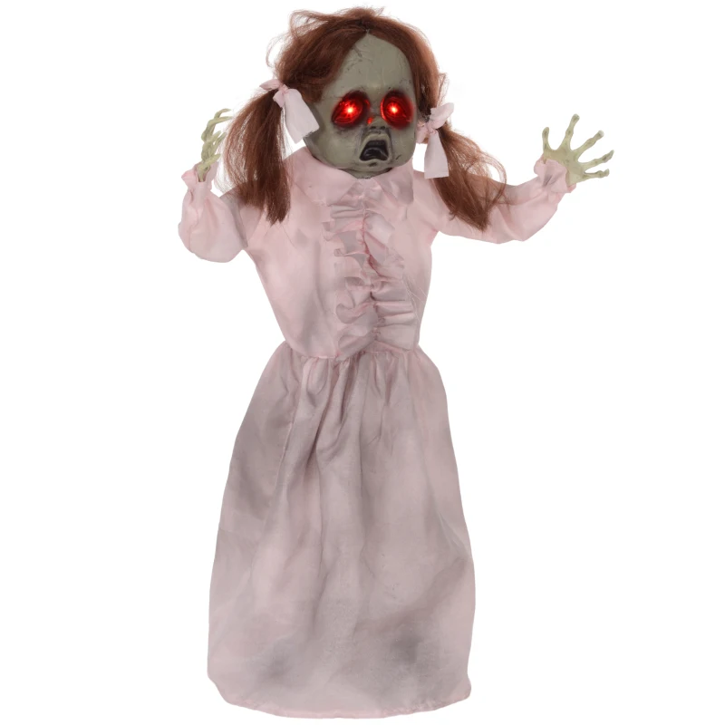 HOMCOM Horrorpop, Halloween decor, geactiveerd met geluid/aanraking, rode ogen, geluid, 76 cm