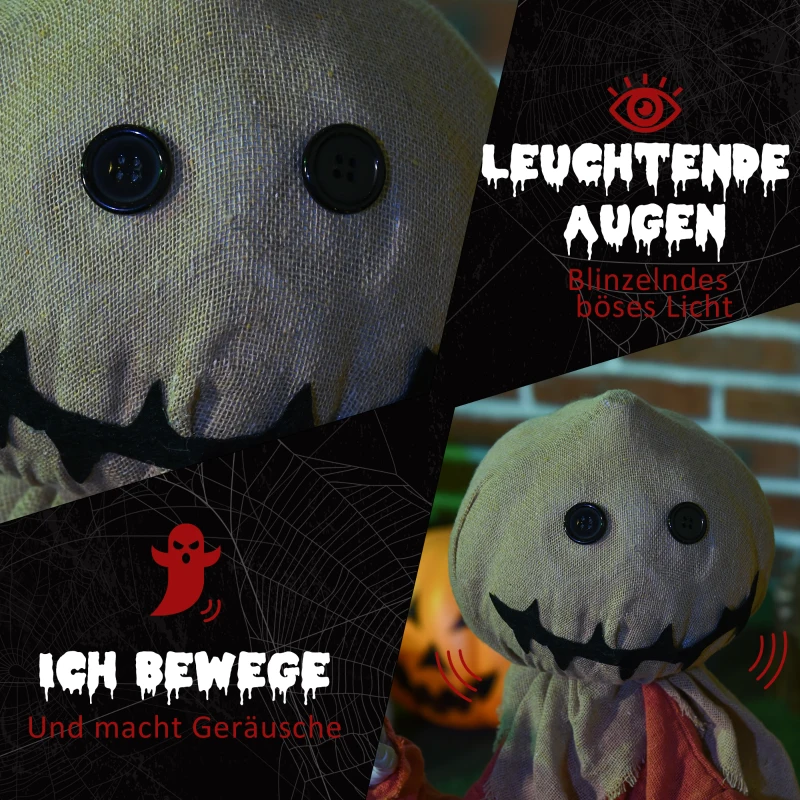 HOMCOM Vogelverschrikker Halloween Decoratie, beweegbaar, maakt geluid, batterijgevoed