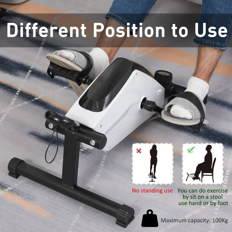 HOMCOM Magnetic Pedal Exerciser, 8-Level Adjustable Resistance Mini Exercise Bike for Arms and Legs Rehabilitation Training, Portable Trainer Fitness Equipment for Elderly People Home, Office Workout