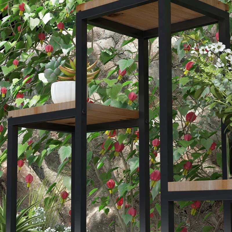 Outsunny Bloemenrek, 4 niveaus, voor binnen en buiten, metalen frame, 80 x 20 x 74 cm