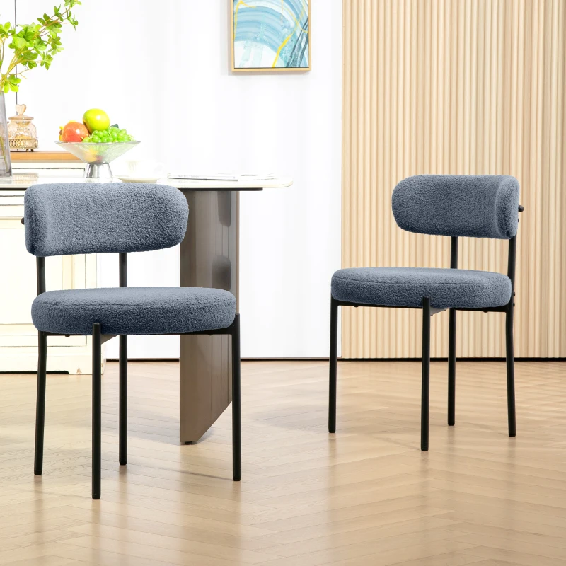 HOMCOM Set van 2 eetkamerstoelen, fleece-bekleding, stoelen met gestoffeerde zitting, metalen poten, grijs