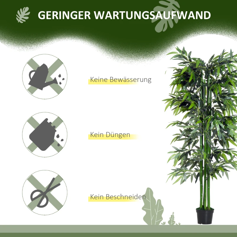 Outsunny Kunstplant - Kunstmatige Bamboe Plant 20 cm x 20 cm x 180 cm, Groen + Zwart