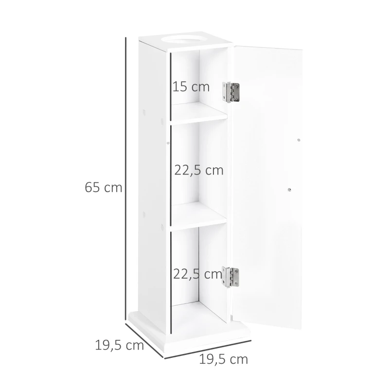 HOMCOM Mueble de Baño Estrecho con Orificio para Papel Higiénico y Estantes Estilo Moderno 19,5x19,5x65 cm Blanco