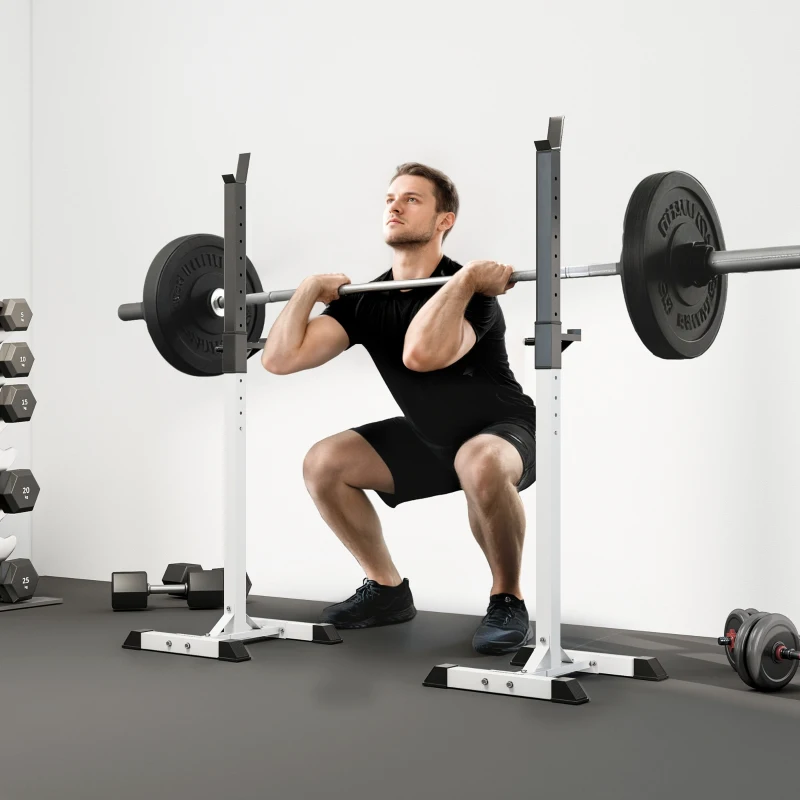 HOMCOM Halterstandaard, Set van 2, tot 150 kg, Hoogteverstelbaar, Staal, Wit+Zwart, 52 x 48 x 160 cm