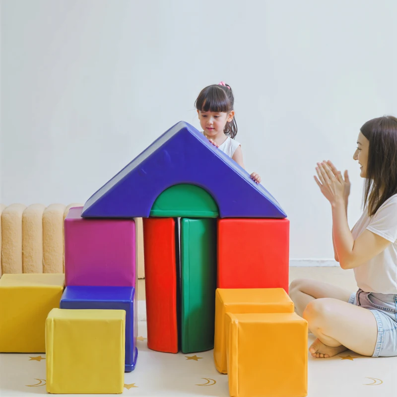 HOMCOM Set di Costruzioni Morbide per Bambini da 1-3 Anni con 11 Forme, in PU e EPE, Colori Vari