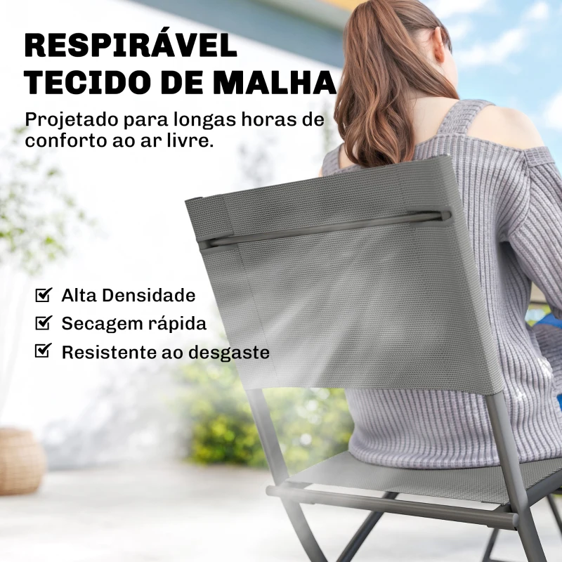 Outsunny Conjunto de Mesa e Cadeiras de Jardim de 5 Peças Móveis de Jardim com 4 Cadeiras Dobráveis e Mesa Dobrável Cinzento