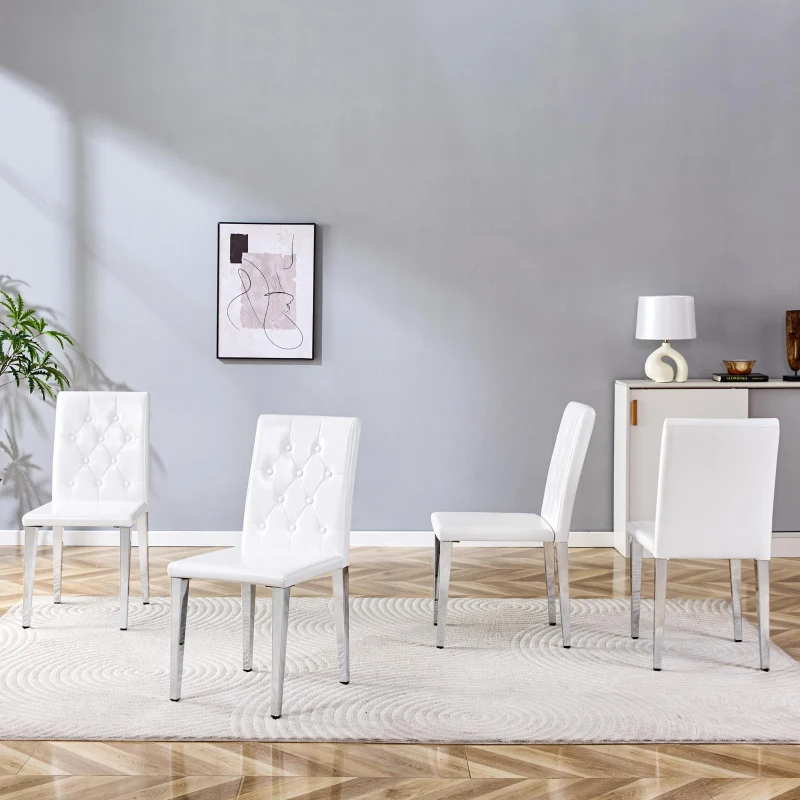 Lot de 4 chaises de salle à manger, style luxe européen, patins antidérapants et silencieux, 42x46x89 cm, Blanc+Argenté