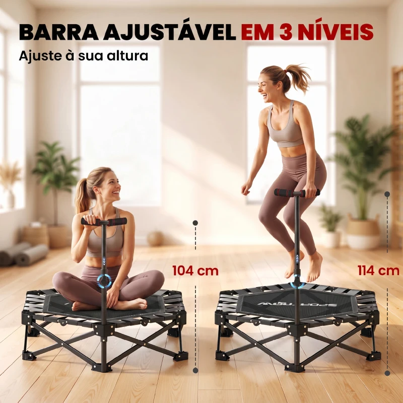 SPORTNOW Trampolim de Fitness Dobrável 104 cm com Barra Ajustável em 3 Alturas e Bolsa de Transporte Preto