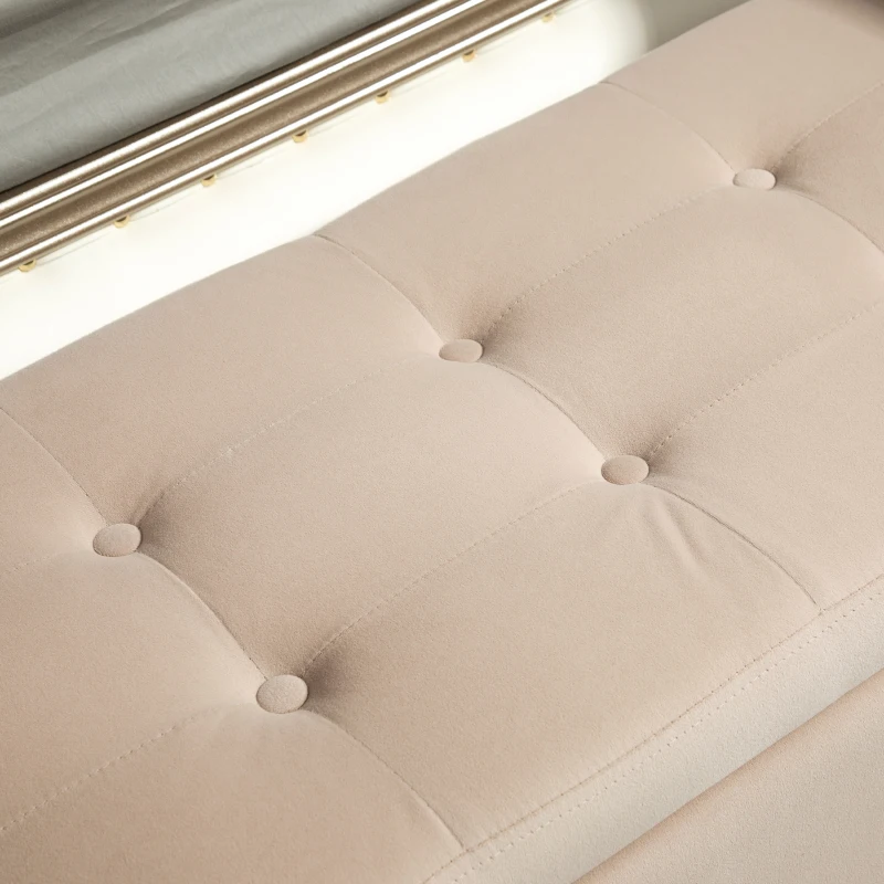 HOMCOM Opslagbank met Armleuningen, Fluweelachtig Polyester, Rubberhout, 107 x 42 x 65 cm, Beige