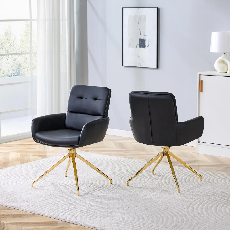 Chaise pivotante de salle, manger style luxe léger européen, lot de 2, patins antidérapants, 55x50x85 cm, Noir+Or