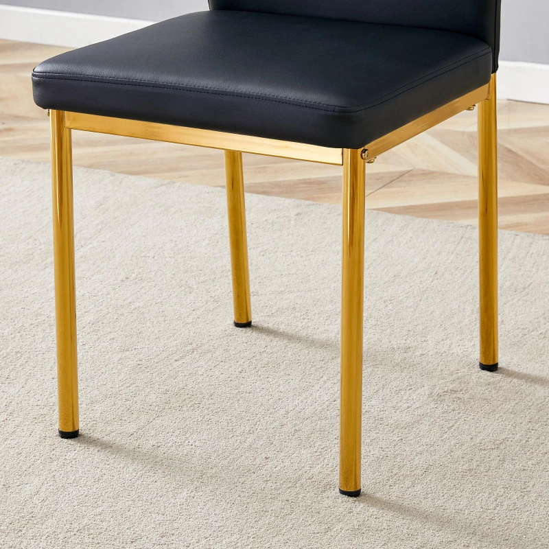 Lot de 4 chaises de salle à manger, style léger-luxe, patins antidérapants, 43x42.6x93 cm, Noir+Doré