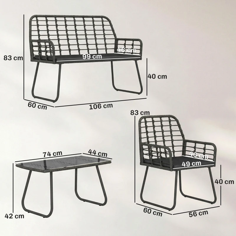 Outsunny 4 Piece Rattan Garden Furniture Set, Outdoor Patio Furniture with Loveseat, Armchairs and Coffee Table