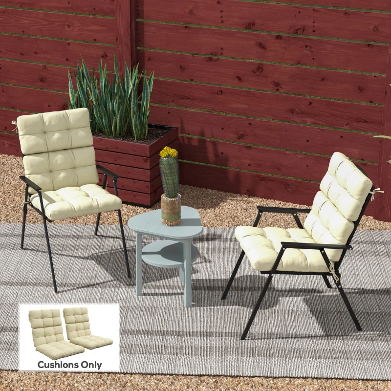 Outsunny 2-Piece Seat Cushion Replacement with Backrest, Garden Patio Chair Cushions Set with Ties, Beige