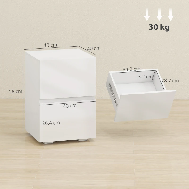 HOMCOM Set de 2 Noptiere cu 2 Sertare, Alb
